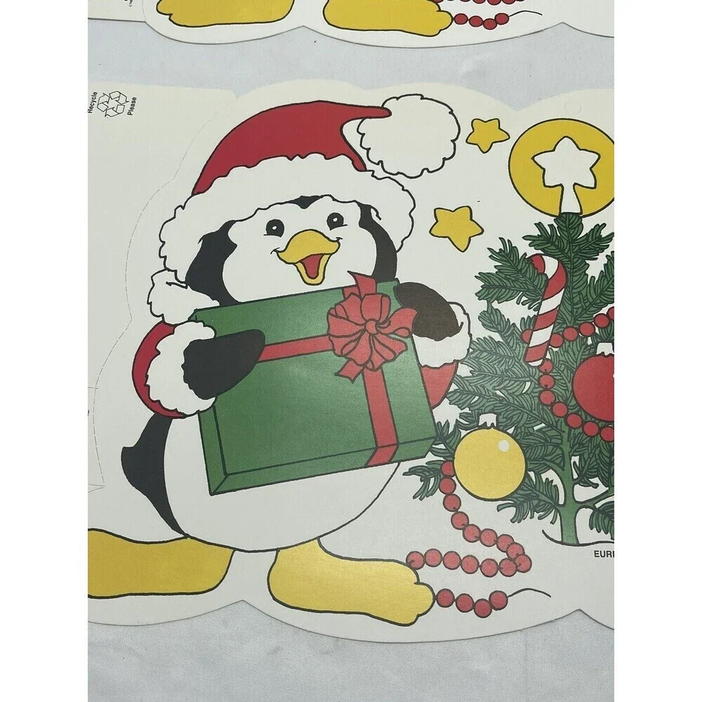 Vintage Eureka 2 Penguins Die Cut Christmas Decorations Double Sided 15” X 8”
